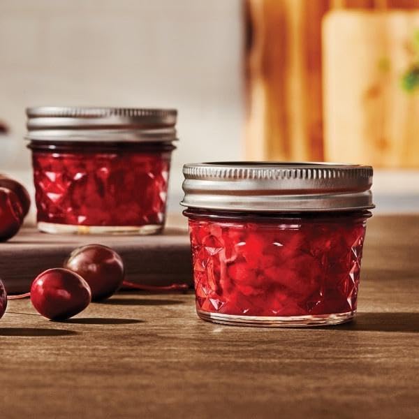 Ball Regular Mouth Quilted Crystal Jelly Jars with Lids and Bands, Used for Canning, Pickling, Juice, Jam, Jelly, Quarter Pint Size 4 Ounce (Pack of 6)
