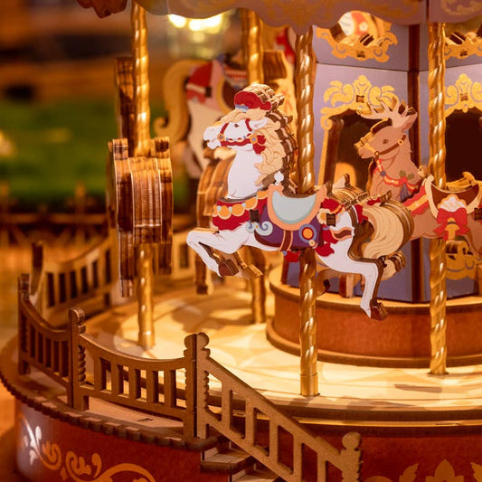 AMC01 Rolife Classic Carousel DIY Music Box 3D Wooden Puzzle