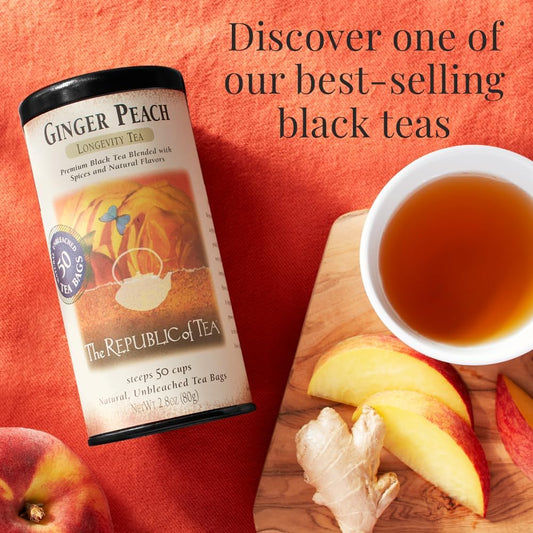 Ginger Peach Black Tea, Naturally Caffeinated, 50 Ct. | The Republic of Tea