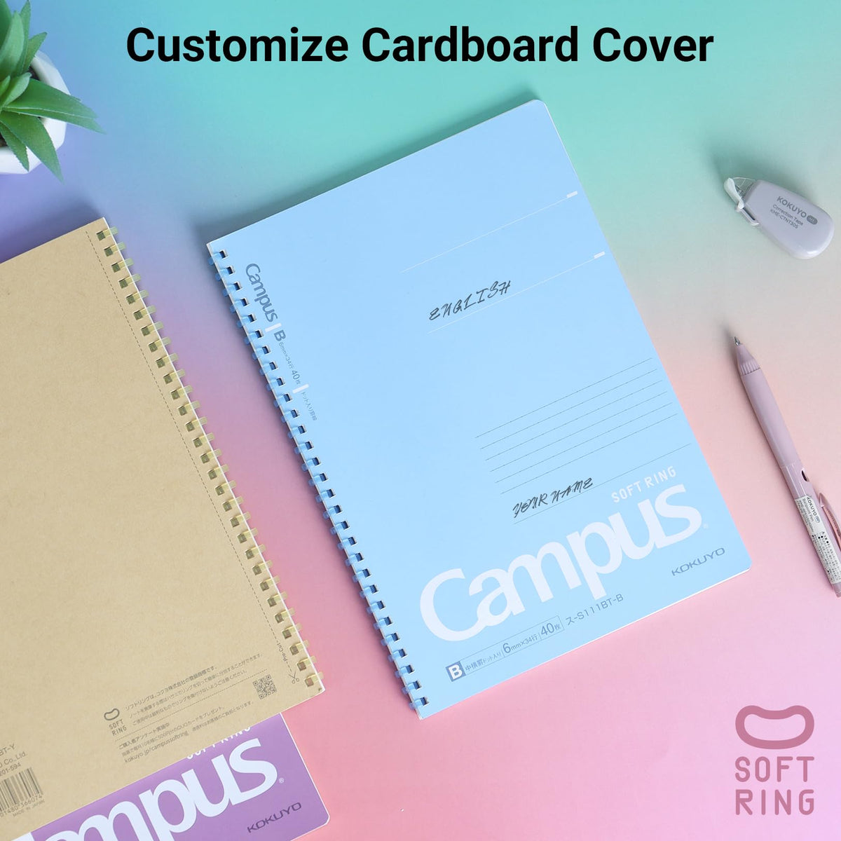KOKUYO Spiral Lined Notebook, 5 Pack 10'' x 7'' Pastel Journal B5 Campus Soft Ring Notebooks with Dot 7 mm Ruled, 40 Sheets, 1 Subject Notebook, Note Taking for School (SU-S111AT)