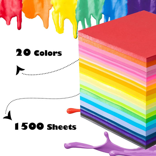 Umikk 1500 Sheets Origami Paper 6x6 Inch Square, 20 Vivid Colors Origami Kit for Kids Ages 8-12, Double Sided Same Color Origami Papers Bulk for School, Arts and Crafts Projects