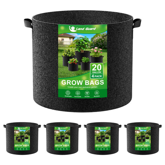 Land Guard 4-Pack Fabric Grow Bags 20 Gallon, Thickened Nonwoven Garden Pots, Growing Bags with Handles, Black