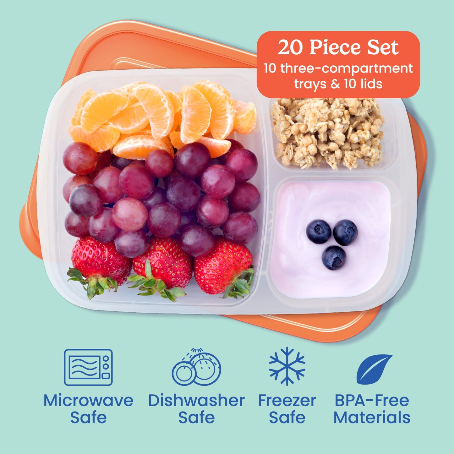 Bentgo Easyboxes - Original Stackable Lunch Boxes - Reusable 3-Compartment Food Containers