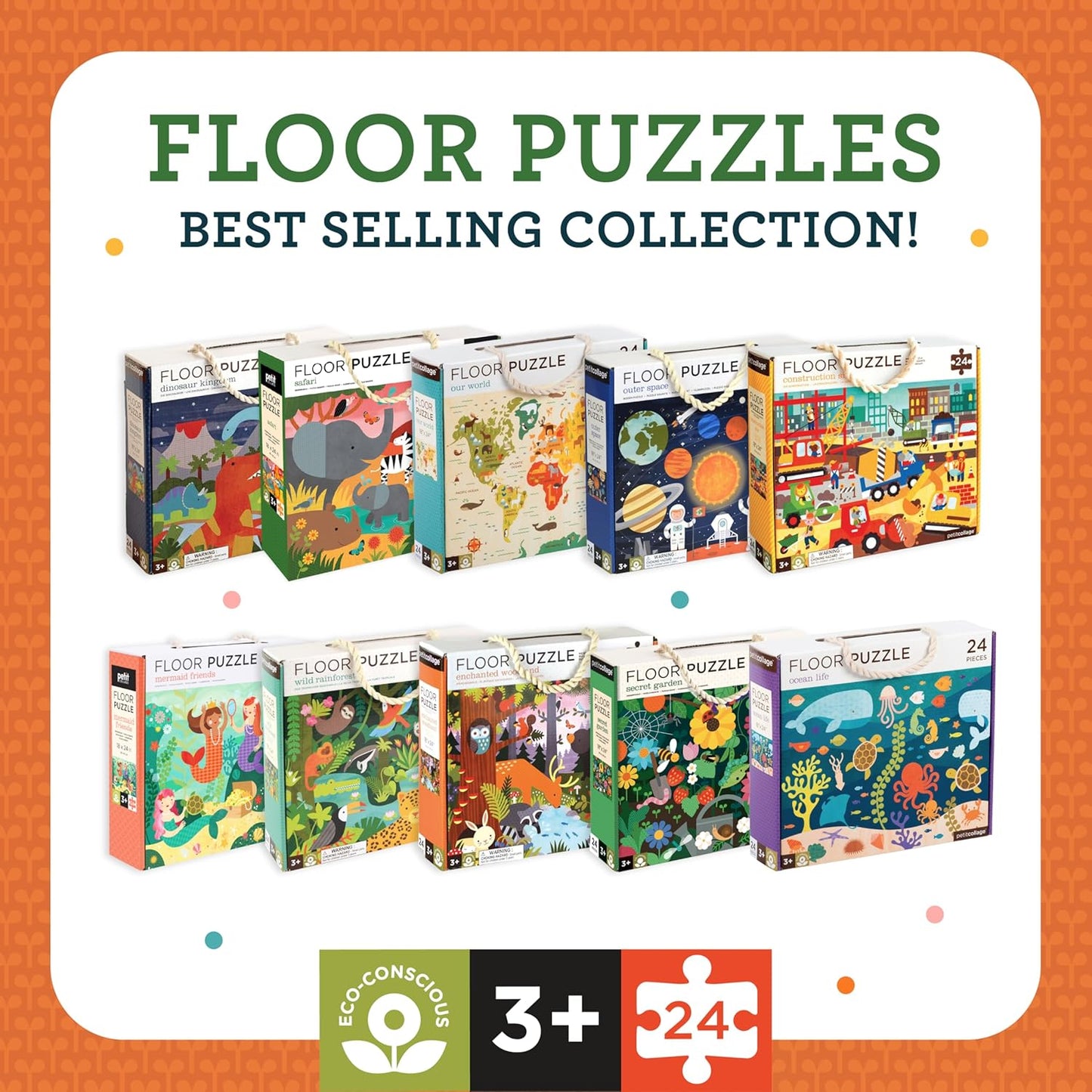 Petit Collage Floor Puzzle, Secret Garden, 24-Pieces – Large Puzzle for Kids, Completed Garden Puzzle Measures 18” x 24” – Makes a Great Gift Idea for Ages 3+