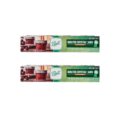 Ball Regular Mouth Quilted Crystal Jelly Jars with Lids and Bands, Used for Canning, Pickling, Juice, Jam, Jelly, Quarter Pint Size 4 Ounce (Pack of 6)