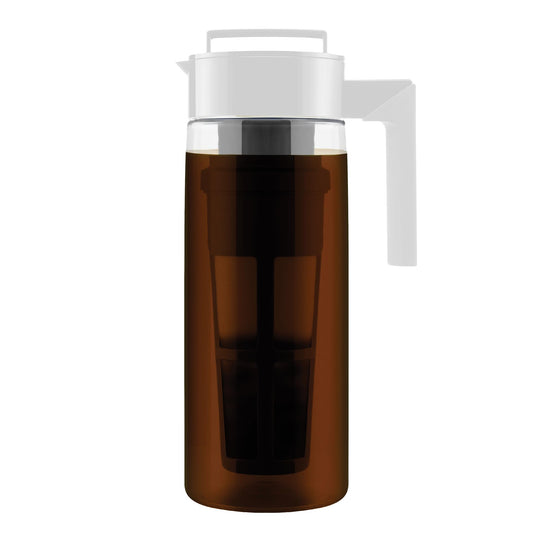 Takeya Deluxe Cold Brew Coffee Maker - BPA-Free Tritan Pitcher with Airtight Leakproof Lid, Silicone Grip Handle, Fine-Mesh Filter - Shatter-Proof, Dishwasher Safe, Made in USA - 2 Quart/Stone