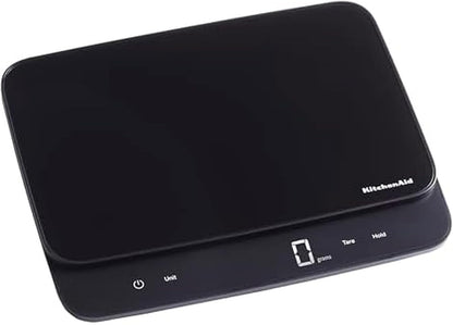 KitchenAid High Capacity Glass Surface Digital Kitchen and Food Scale, 30 Pound Capacity and Precision, Grams, Ounces, Pounds, Fluid Ounces & Milliliters, LED, Tare Function, Black