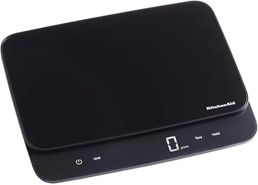 KitchenAid High Capacity Glass Surface Digital Kitchen and Food Scale, 30 Pound Capacity and Precision, Grams, Ounces, Pounds, Fluid Ounces & Milliliters, LED, Tare Function, Black
