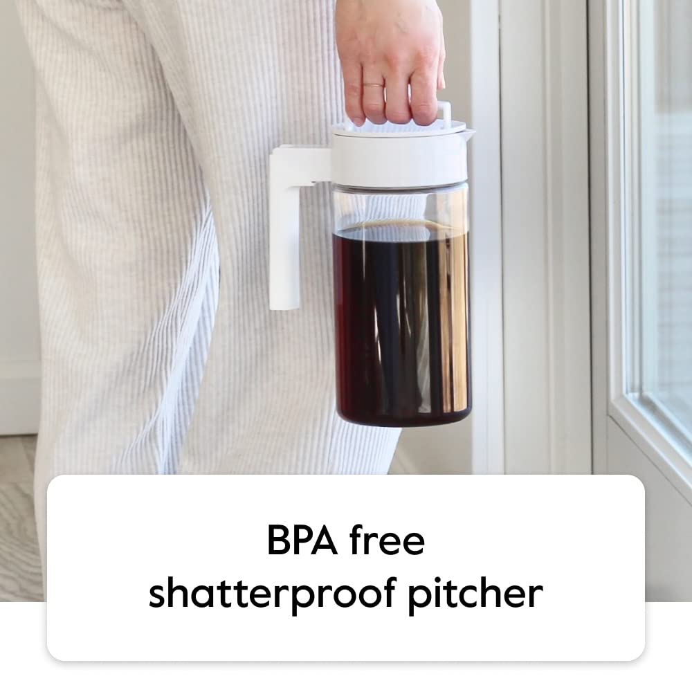 Takeya Deluxe Cold Brew Coffee Maker - BPA-Free Tritan Pitcher with Airtight Leakproof Lid, Silicone Grip Handle, Fine-Mesh Filter - Shatter-Proof, Dishwasher Safe, Made in USA - 2 Quart/Stone