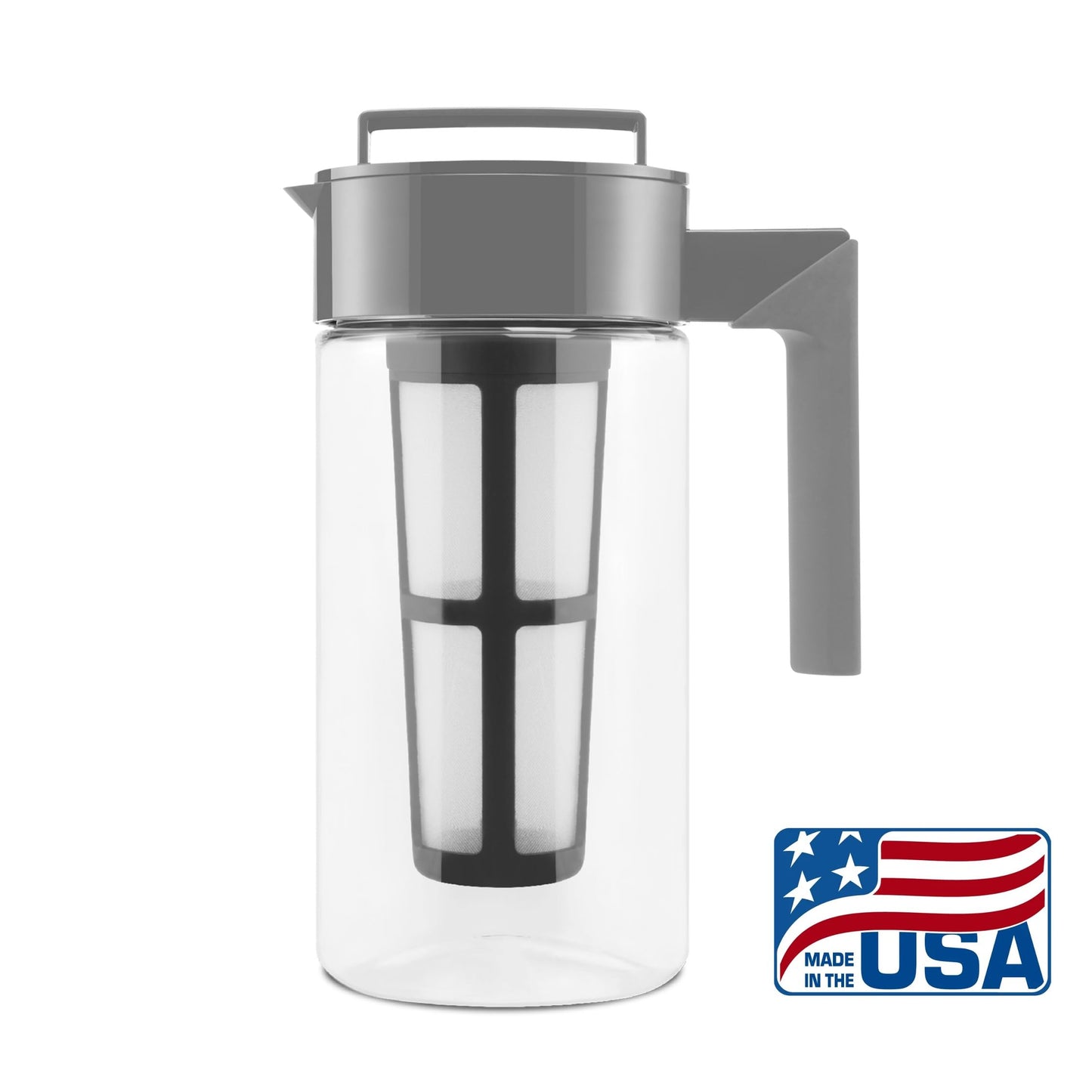 Takeya Deluxe Cold Brew Coffee Maker - BPA-Free Tritan Pitcher with Airtight Leakproof Lid, Silicone Grip Handle, Fine-Mesh Filter - Shatter-Proof, Dishwasher Safe, Made in USA - 2 Quart/Stone