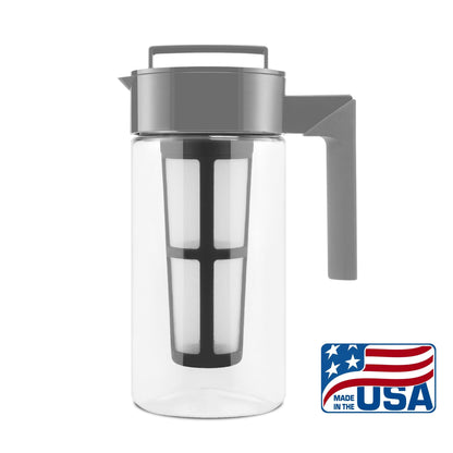 Takeya Deluxe Cold Brew Coffee Maker - BPA-Free Tritan Pitcher with Airtight Leakproof Lid, Silicone Grip Handle, Fine-Mesh Filter - Shatter-Proof, Dishwasher Safe, Made in USA - 2 Quart/Stone