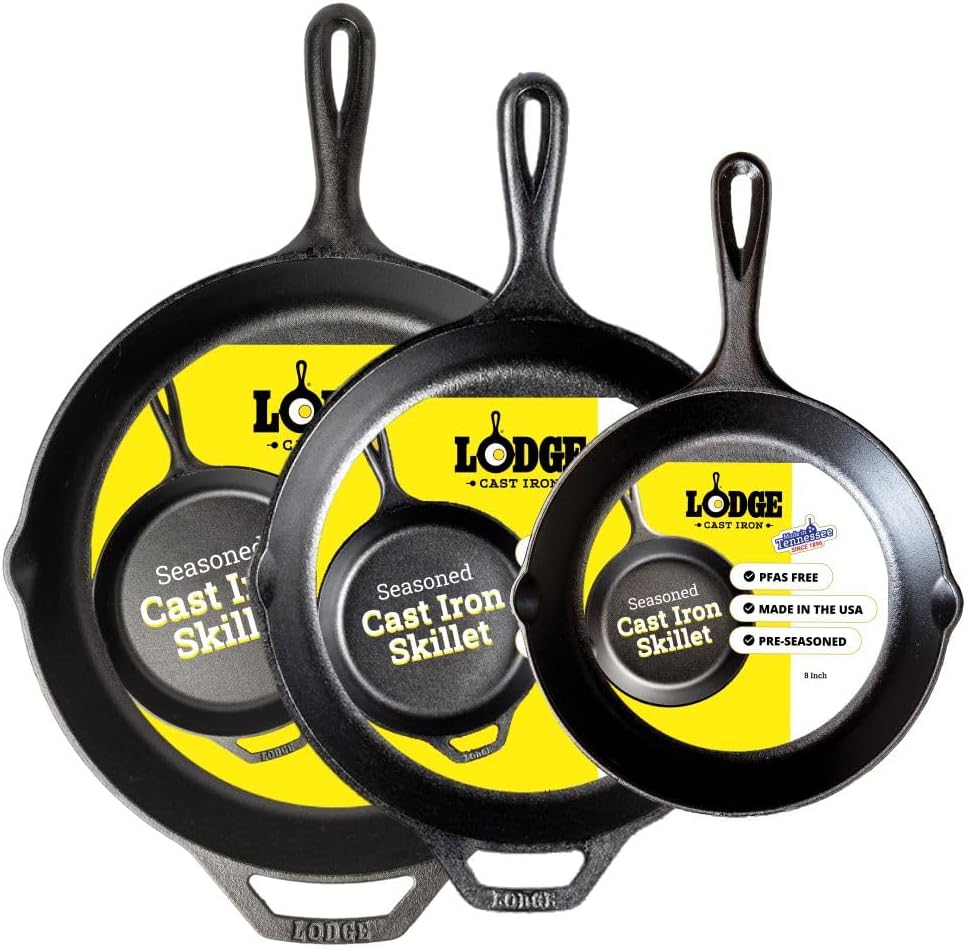 Lodge Pre-Seasoned Cast Iron Skillet Set, 8, 10.25 and 12 Inches