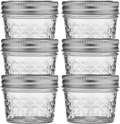 Ball Regular Mouth Quilted Crystal Jelly Jars with Lids and Bands, Used for Canning, Pickling, Juice, Jam, Jelly, Quarter Pint Size 4 Ounce (Pack of 6)