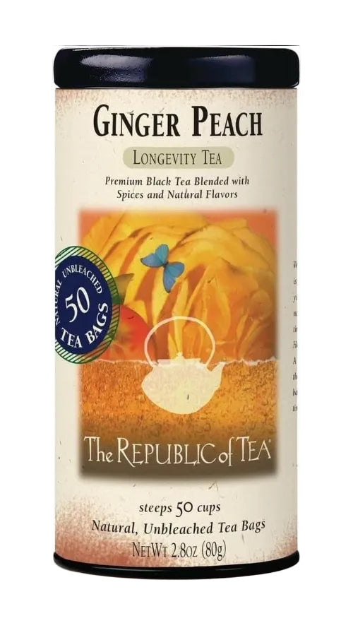 Ginger Peach Black Tea, Naturally Caffeinated, 50 Ct. | The Republic of Tea