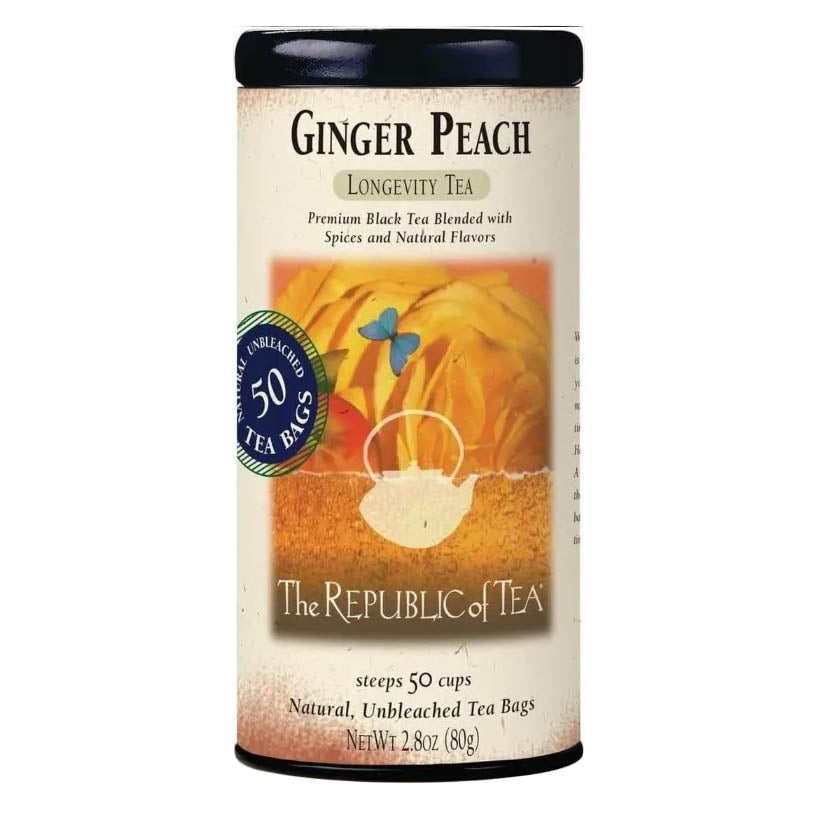 Ginger Peach Black Tea, Naturally Caffeinated, 50 Ct. | The Republic of Tea