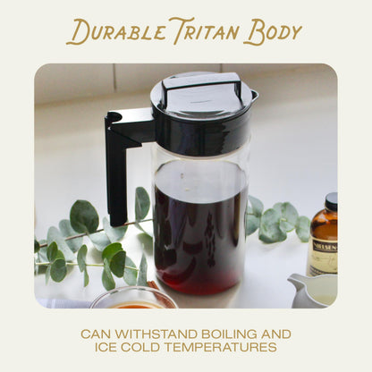 Takeya Deluxe Cold Brew Coffee Maker - BPA-Free Tritan Pitcher with Airtight Leakproof Lid, Silicone Grip Handle, Fine-Mesh Filter - Shatter-Proof, Dishwasher Safe, Made in USA - 2 Quart/Stone