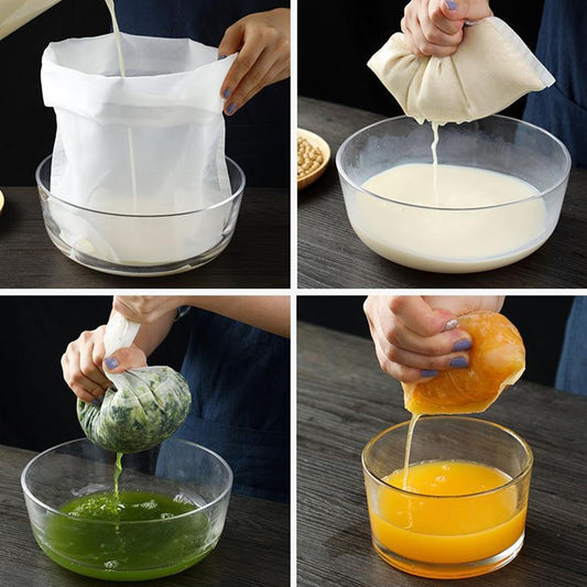 Reusable Fine Mesh Strainer Bag, Multi-Use Nylon Filter for Nut Milk Brewing & Juice Extraction, Food Grade Filtration Bag (200Mesh-2pcs)