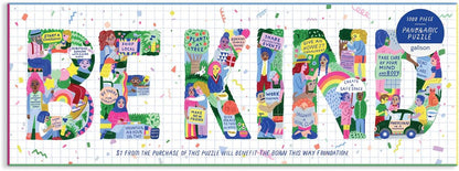 Galison Be Kind Panoramic Puzzle from Galison - 1000 Piece Landscape Jigsaw Puzzle Collaboration with The Born This Way Foundation, 39" x 14", Included is a 21 Days of Kindness Fill-in Calendar