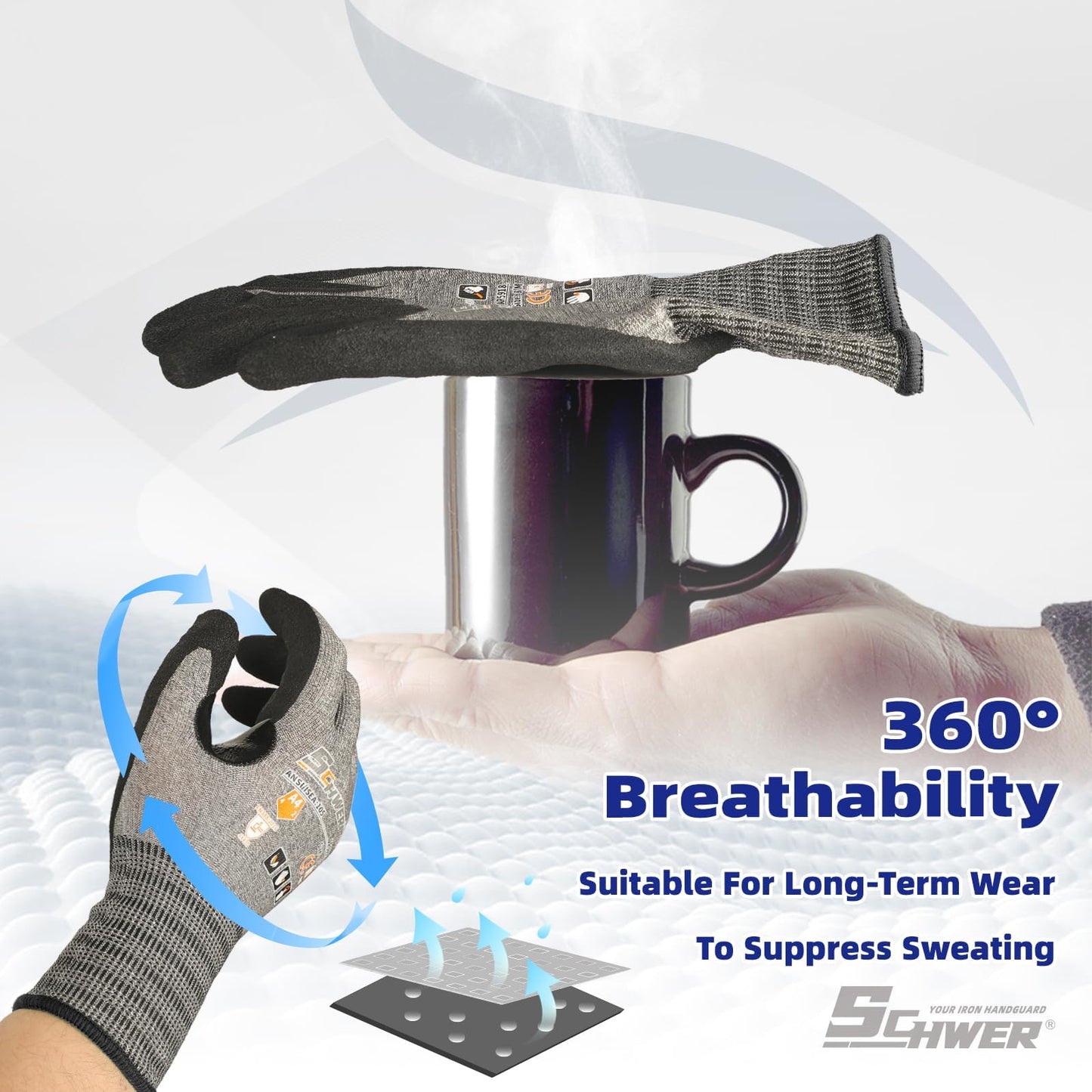 Schwer A4 AIR-SKIN Cut Resistant Work Gloves with Extreme Lightweight & Thin, Grip Glove for Fishing, Refined Work, Gardening Gloves for Yard, Touchscreen, 3D-Comfort Fit, Men Women Gifts, AR3900, L