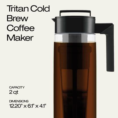 Takeya Deluxe Cold Brew Coffee Maker - BPA-Free Tritan Pitcher with Airtight Leakproof Lid, Silicone Grip Handle, Fine-Mesh Filter - Shatter-Proof, Dishwasher Safe, Made in USA - 2 Quart/Stone