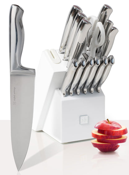 Styled Settings Gold Knife Set with Block and Built-In Sharpener, 14-Piece