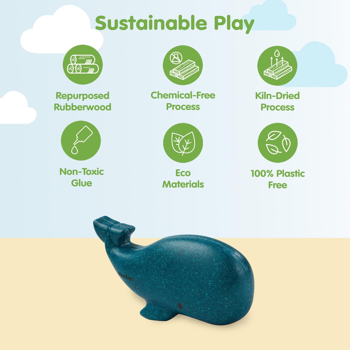 PlanToys® Wooden Sea Life 4-Piece Set, Dolphin, Orca, Whale & Shark Kids
