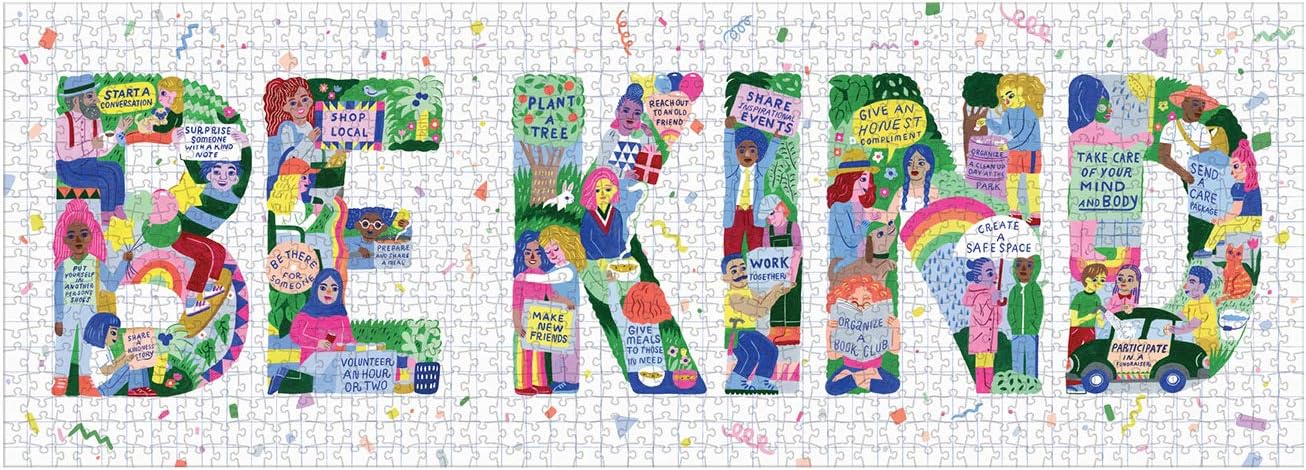 Galison Be Kind Panoramic Puzzle from Galison - 1000 Piece Landscape Jigsaw Puzzle Collaboration with The Born This Way Foundation, 39" x 14", Included is a 21 Days of Kindness Fill-in Calendar