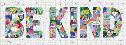 Galison Be Kind Panoramic Puzzle from Galison - 1000 Piece Landscape Jigsaw Puzzle Collaboration with The Born This Way Foundation, 39" x 14", Included is a 21 Days of Kindness Fill-in Calendar