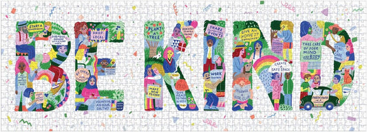 Galison Be Kind Panoramic Puzzle from Galison - 1000 Piece Landscape Jigsaw Puzzle Collaboration with The Born This Way Foundation, 39" x 14", Included is a 21 Days of Kindness Fill-in Calendar