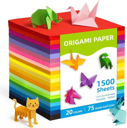 Umikk 1500 Sheets Origami Paper 6x6 Inch Square, 20 Vivid Colors Origami Kit for Kids Ages 8-12, Double Sided Same Color Origami Papers Bulk for School, Arts and Crafts Projects