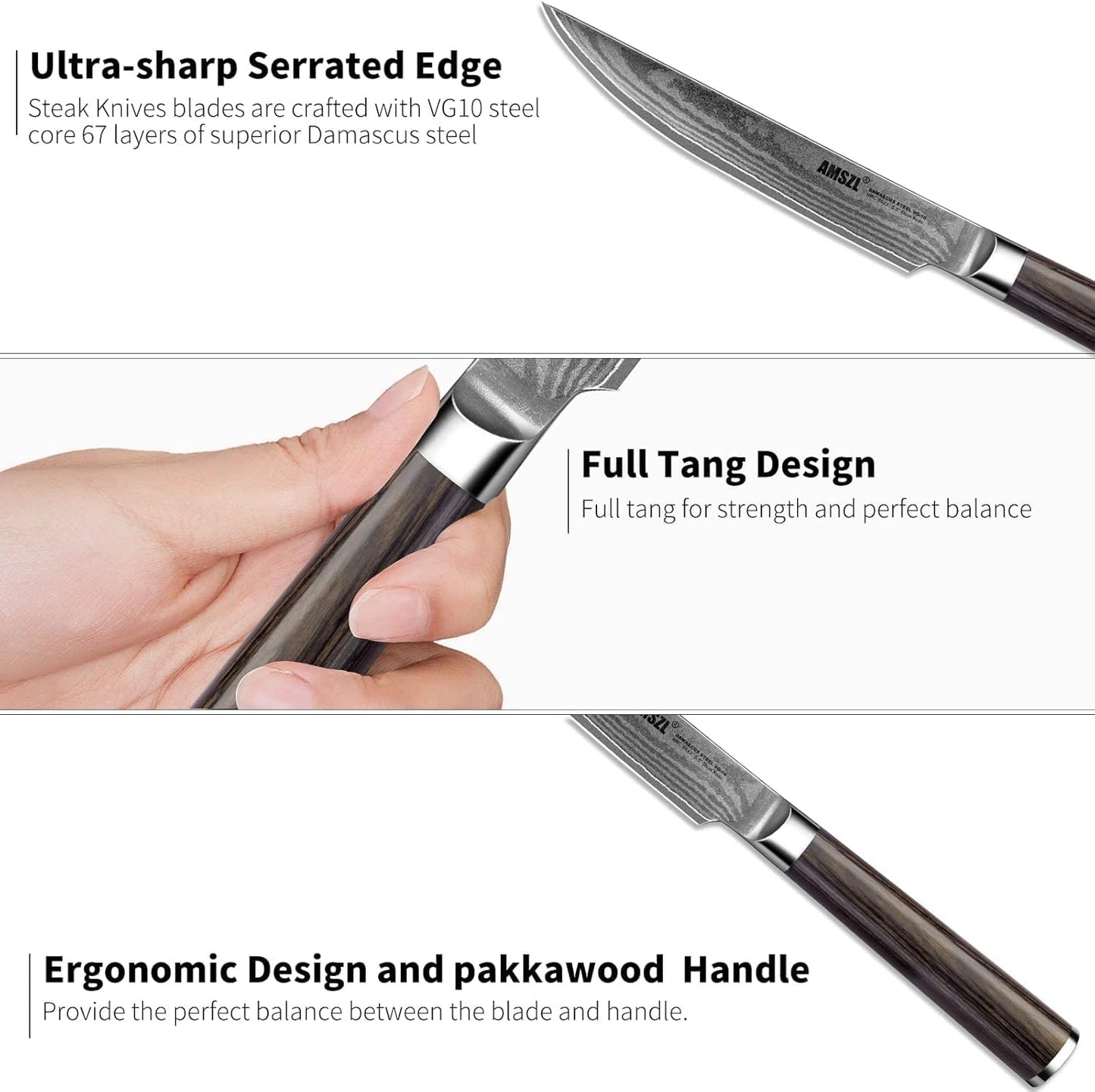 6-Piece Damascus Non-Serrated Steak Knife Set