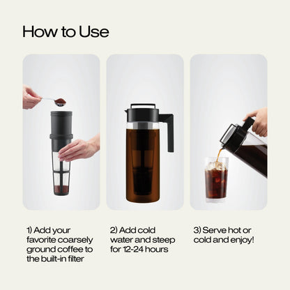 Takeya Deluxe Cold Brew Coffee Maker - BPA-Free Tritan Pitcher with Airtight Leakproof Lid, Silicone Grip Handle, Fine-Mesh Filter - Shatter-Proof, Dishwasher Safe, Made in USA - 2 Quart/Stone