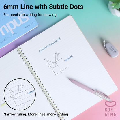 KOKUYO Spiral Lined Notebook, 5 Pack 10'' x 7'' Pastel Journal B5 Campus Soft Ring Notebooks with Dot 7 mm Ruled, 40 Sheets, 1 Subject Notebook, Note Taking for School (SU-S111AT)