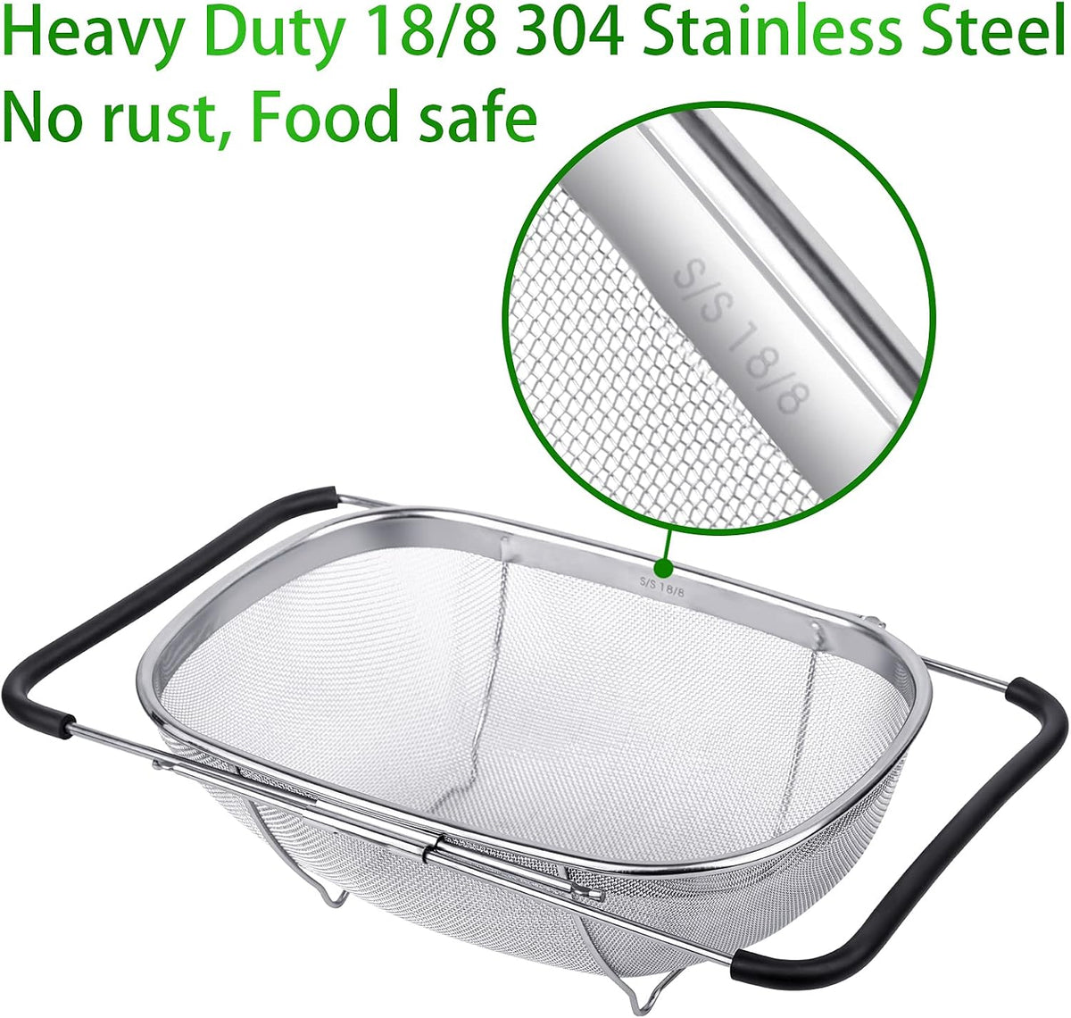 6-Quart Large Over The Sink Colander | Stainless Steel Fine Mesh Strainer