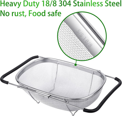 6-Quart Large Over The Sink Colander | Stainless Steel Fine Mesh Strainer
