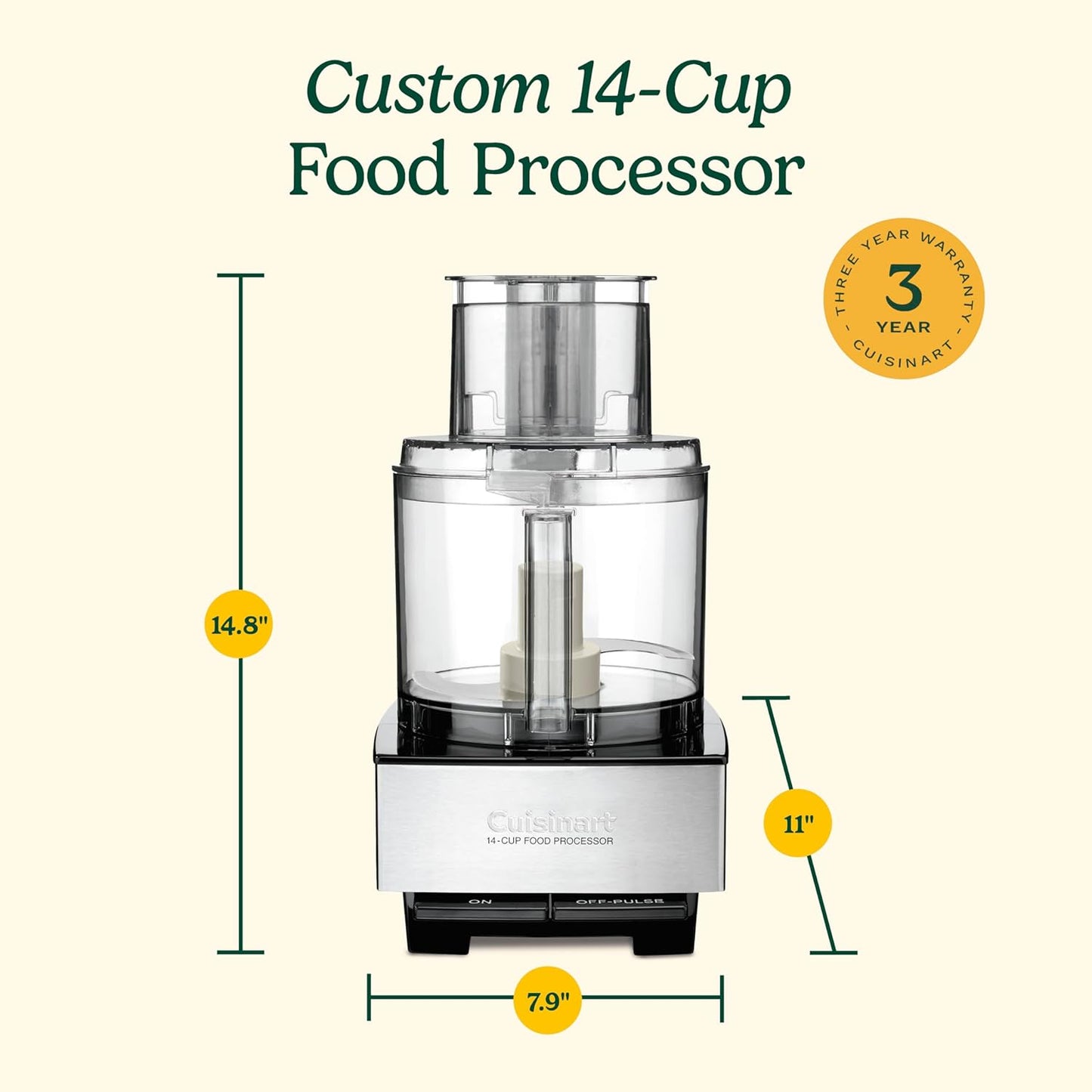 Cuisinart Food Processor, 14-Cup Food Chopper | 720-Watt Motor, Stainless Steel, DFP-14BCNY