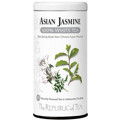 Asian Jasmine 100% White Tea, Low Caffeine, 50 Count | The Republic of Tea