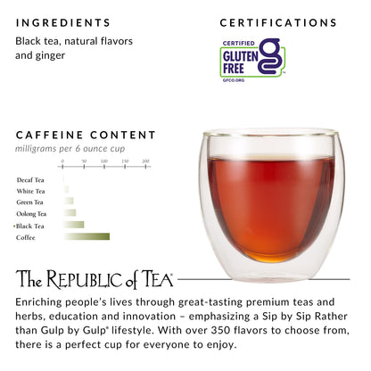 Ginger Peach Black Tea, Naturally Caffeinated, 50 Ct. | The Republic of Tea