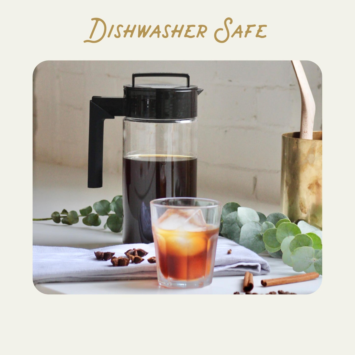 Takeya Deluxe Cold Brew Coffee Maker - BPA-Free Tritan Pitcher with Airtight Leakproof Lid, Silicone Grip Handle, Fine-Mesh Filter - Shatter-Proof, Dishwasher Safe, Made in USA - 2 Quart/Stone
