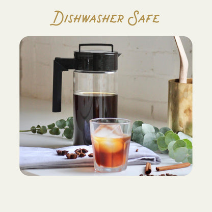 Takeya Deluxe Cold Brew Coffee Maker - BPA-Free Tritan Pitcher with Airtight Leakproof Lid, Silicone Grip Handle, Fine-Mesh Filter - Shatter-Proof, Dishwasher Safe, Made in USA - 2 Quart/Stone