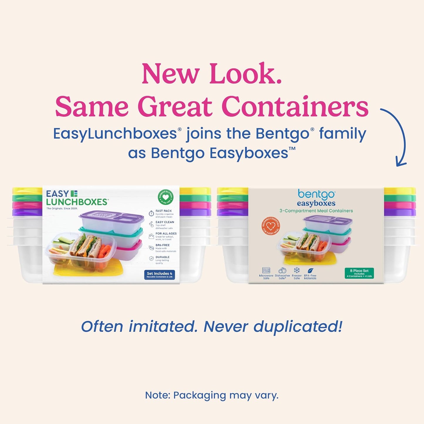 Bentgo Easyboxes - Original Stackable Lunch Boxes - Reusable 3-Compartment Food Containers