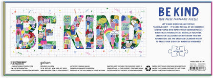 Galison Be Kind Panoramic Puzzle from Galison - 1000 Piece Landscape Jigsaw Puzzle Collaboration with The Born This Way Foundation, 39" x 14", Included is a 21 Days of Kindness Fill-in Calendar