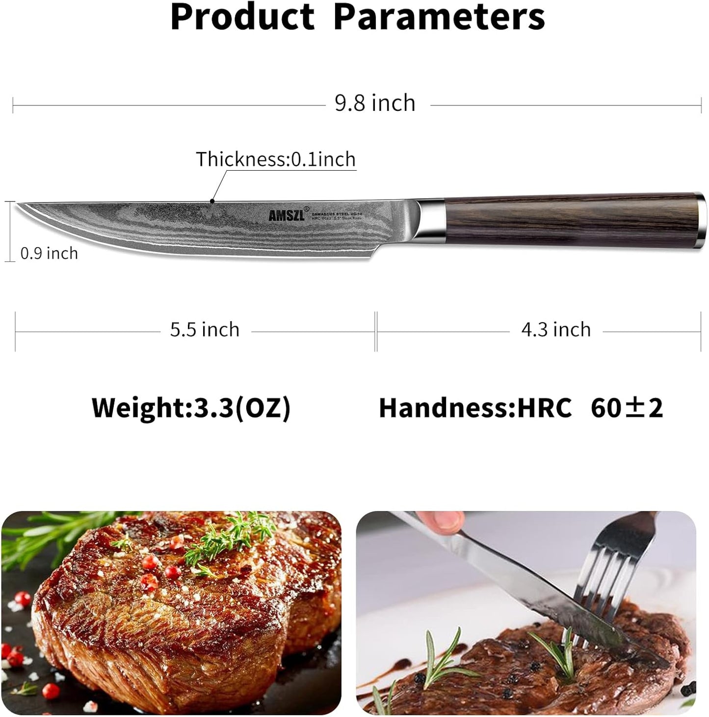 6-Piece Damascus Non-Serrated Steak Knife Set