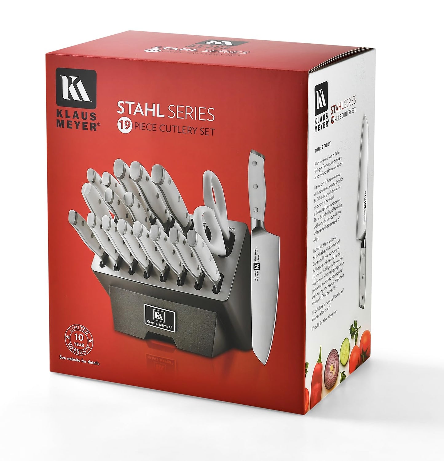 Klaus Meyer Stahl 19-Piece German Steel Kitchen Knife Block Set (Black) | Premium Knife Set, Long-Lasting Sharpness, Versatile Knife Choices, Space-Saving Block, Ideal For Food Prep & Large Gathering