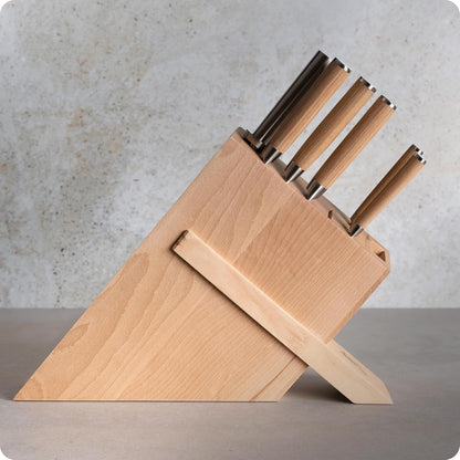 Shun Classic Blonde 7 Piece Block Set | Includes 5 Classic Blonde Knives, Honing Steel and Knife Block, Damascus Stainless Steel Cladding, Pakkawood Handle