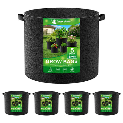 Land Guard 4-Pack Fabric Grow Bags 20 Gallon, Thickened Nonwoven Garden Pots, Growing Bags with Handles, Black