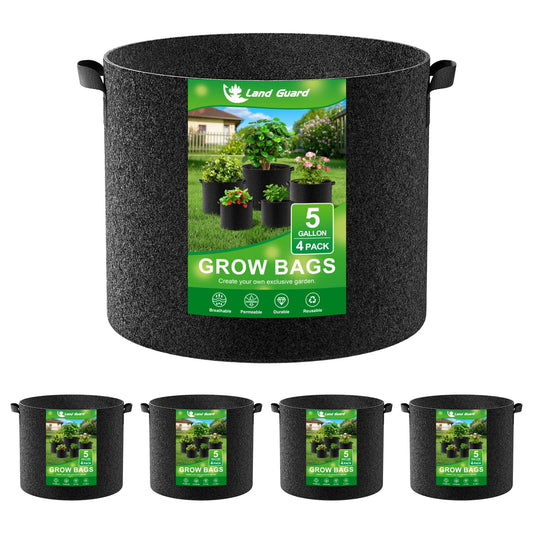 Land Guard 4-Pack Fabric Grow Bags 20 Gallon, Thickened Nonwoven Garden Pots, Growing Bags with Handles, Black