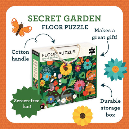Petit Collage Floor Puzzle, Secret Garden, 24-Pieces – Large Puzzle for Kids, Completed Garden Puzzle Measures 18” x 24” – Makes a Great Gift Idea for Ages 3+