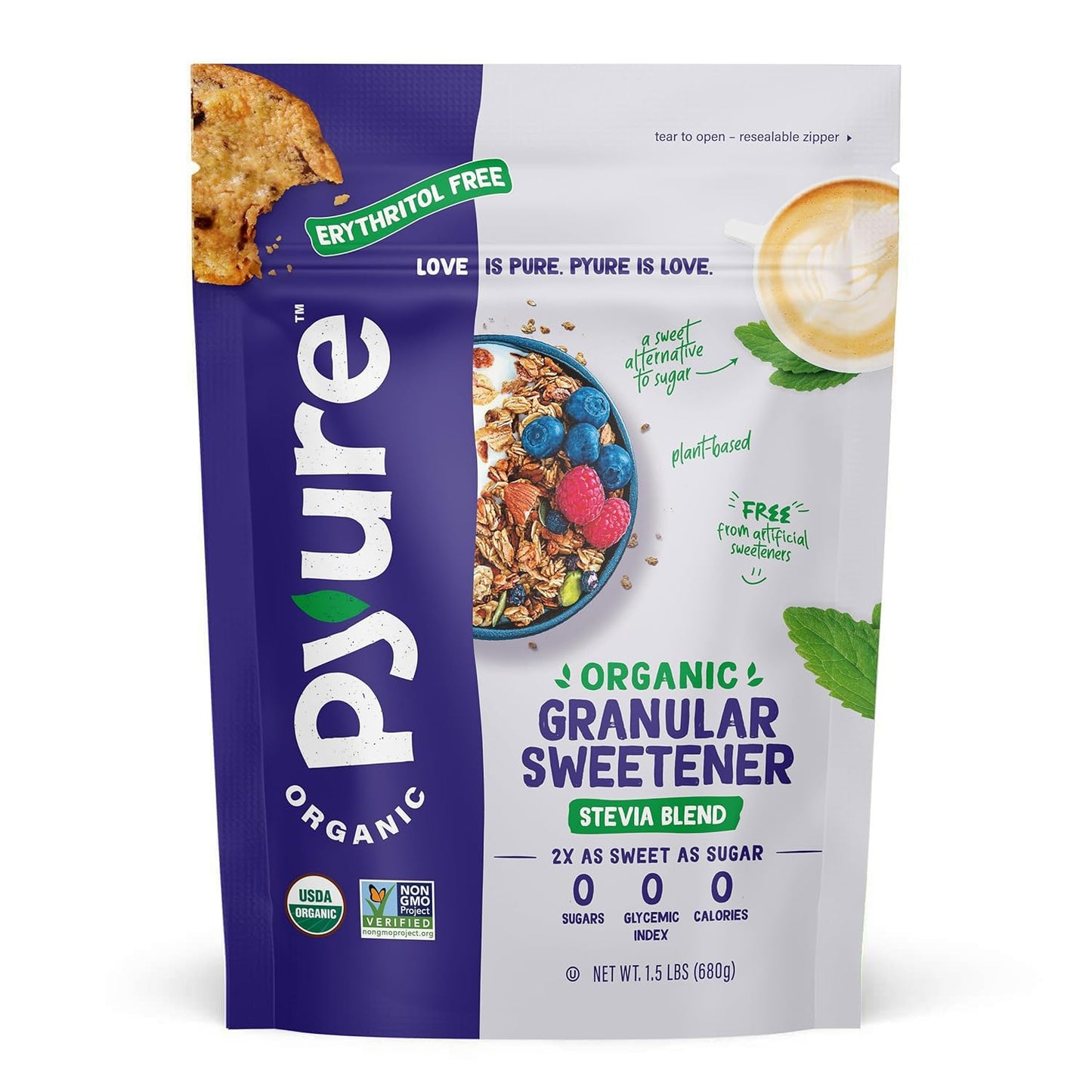 Pyure Organic Stevia Blend | Zero Calorie Sugar Substitute, 24 Oz Pouch