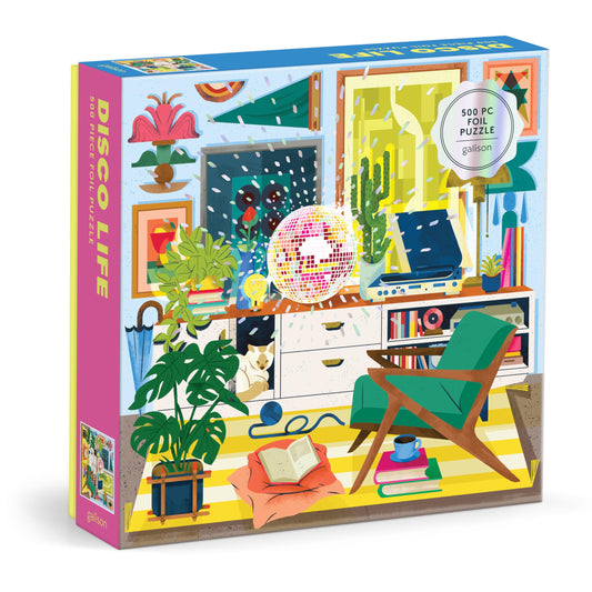 Galison Disco Life | 500 Piece Foil Jigsaw Puzzle Featuring Beautiful Artwork of Disco Ball Inspired Still Life